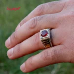 انگشتر رولکسی یاقوت سرخ مردانه نقره دست ساز کد 374