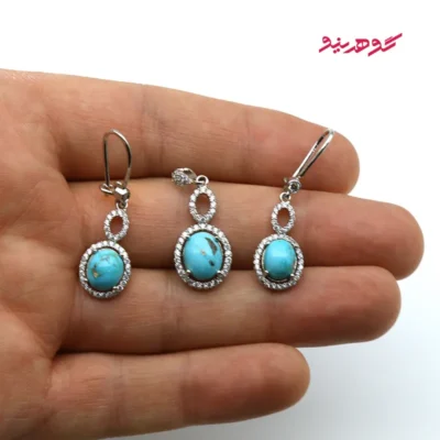نیم ست نقره زنانه فیروزه کد 445