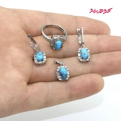نیم ست نقره زنانه فیروزه کد 447