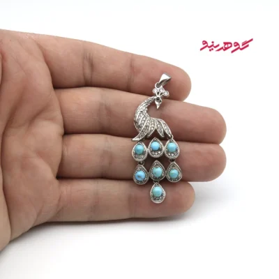 گردنبند فیروزه زنانه نقره مدل طاووس کد 510