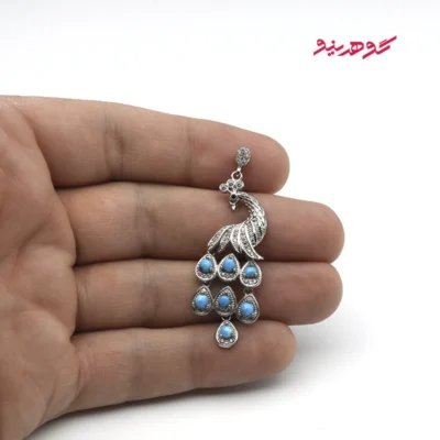گردنبند فیروزه زنانه نقره مدل طاووس کد 511