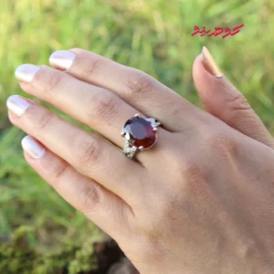 انگشتر گارنت سرخ زنانه نقره کد 547